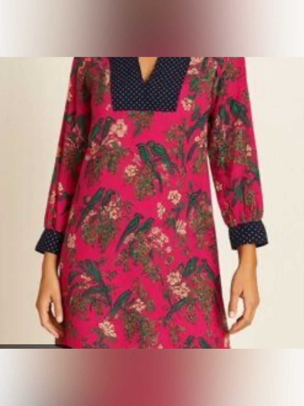 Maeve Anthropologie Floral Bird and Polka Dot Tunic Dress